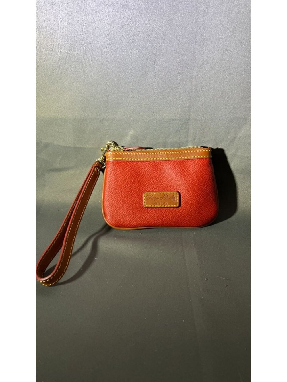 Dooney & Bourke Zippered Red Leather Wristlet With Keychain